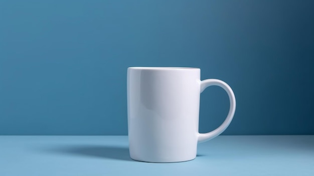 Mockup di tazza di caffè bianco su sfondo blu ai generativo