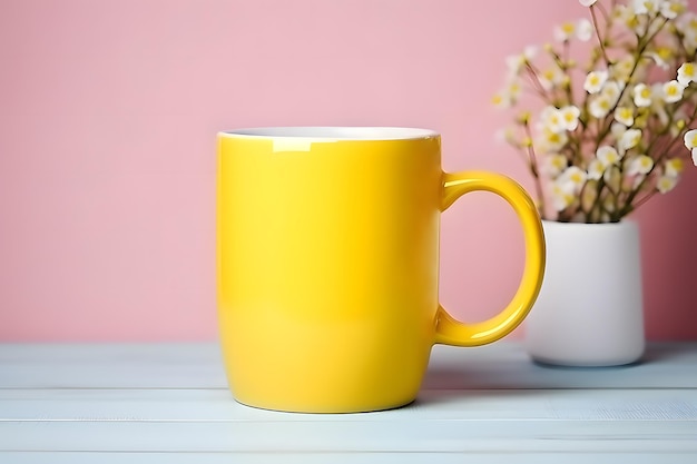 Mockup di tazza giallo su uno sfondo