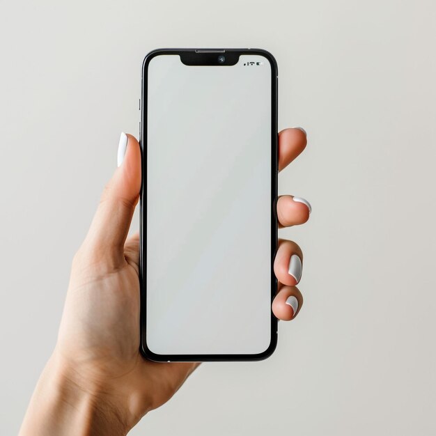 Mockup di telefono in percorso di ritaglio a mano Scatto in studio di smartphone con schermo bianco vuoto Foto di alta qualità