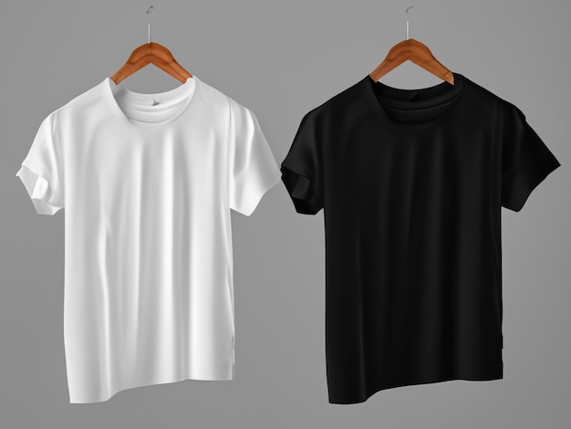 Mockup di tshirt realistico Tshirt bianca e nera vuota sulla gruccia Tshirt Mockup Design