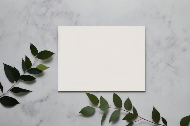 Mockup di un foglio di carta vuoto e fiori secchi sul tavolo Design da cartolina minimalista