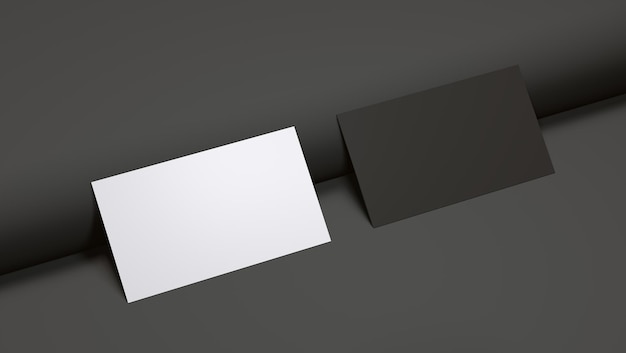 Mockup di un realistico orizzontale carte di visita in bianco e nero su uno sfondo nero con realistico