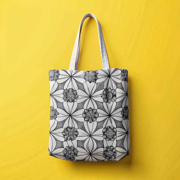 Mockup di un sacchetto di tessuto con animali su sacchetti ecologici