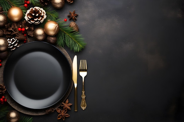 Mockup di un tavolo festivo con Natale con spazio al centro per un menu o un testo promozionale