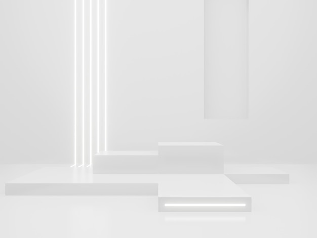 Mockup di visualizzazione del prodotto 3D bianco SciFi Background scientifico con luci al neon bianche