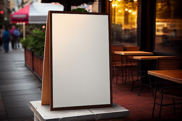 Mockup etichetta cornice menu vuota in Bar ristorante Stand per opuscoli con fogli bianchi su tavolo in legno caffetteria