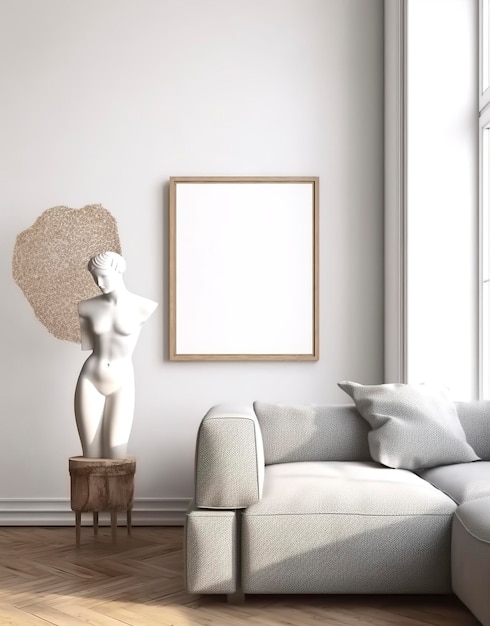 Mockup frame in salotto scandinavo contemporaneo interior 3d render AI Generativo