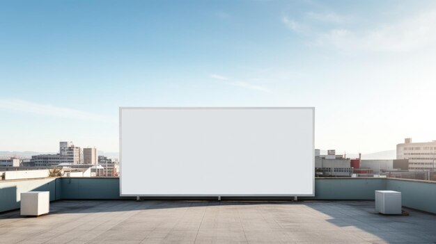 Mockup Grande cartellone bianco bianco o poster promozionale bianco visualizzato all'aperto sullo sfondo del cielo blu Creato con la tecnologia Generative AI