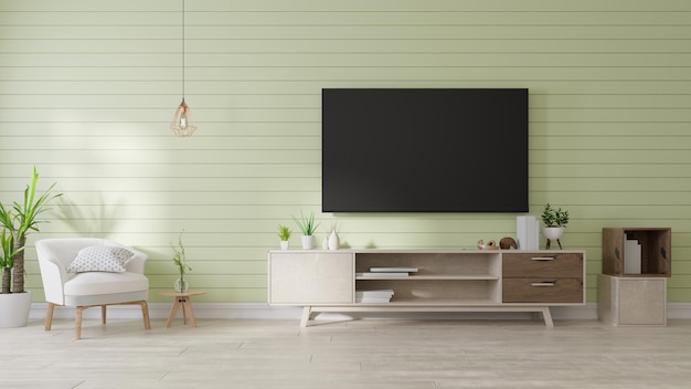 Mockup interno Smart TV in camera con una parete verde