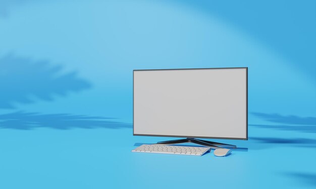Mockup layar dengan latar belakang dinding warna bayangan, salinan ruang render 3D