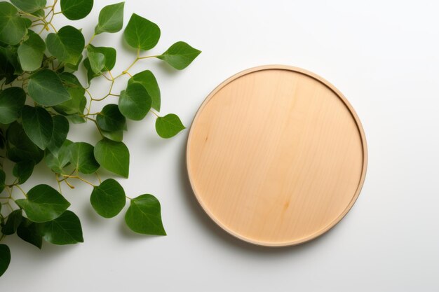 Mockup minimalista di pubblicità cosmetica ispirata alla natura di prodotti ecologici su podio in legno