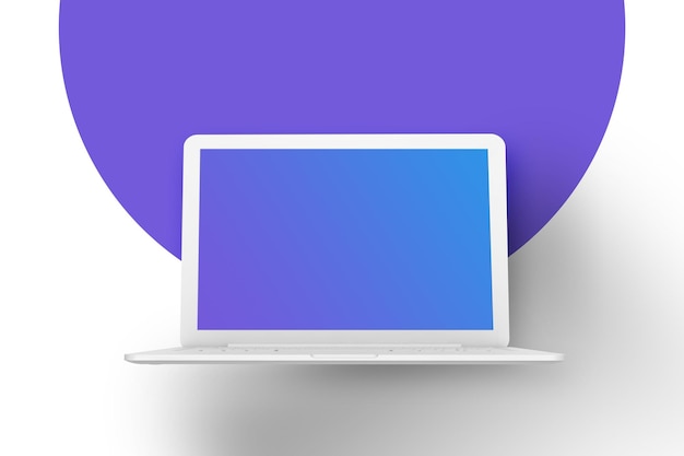 Mockup modello laptop Computer portatile bianco aperto su sfondo con motivo circolare Rendering 3D