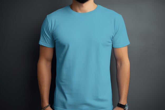 Mockup per il design Uomo in maglietta blu davanti