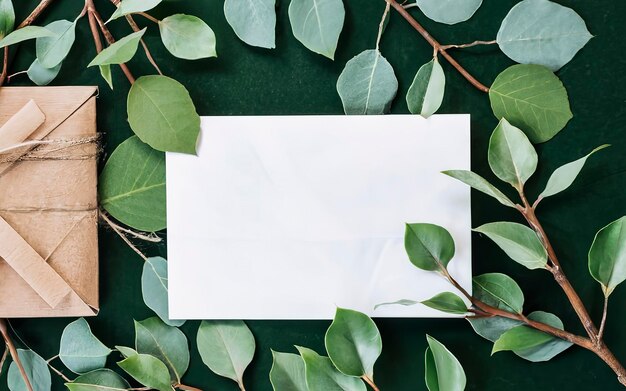 Mockup per una lettera o un invito al matrimonio con rami e foglie Copertura naturale di luce e ombra