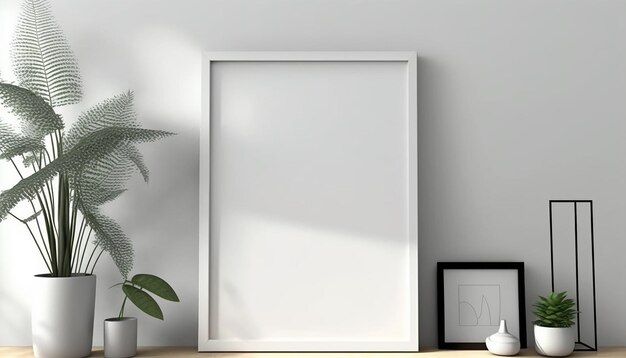 Mockup poster frame in interni moderni sfondo soggiorno in stile scandinavo AI generativa