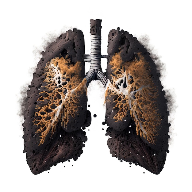 Mockup realistico di anatomia dei polmoni umani neri danneggiati per la progettazione di farmaci e prodotti respiratori Polmoni antifumo