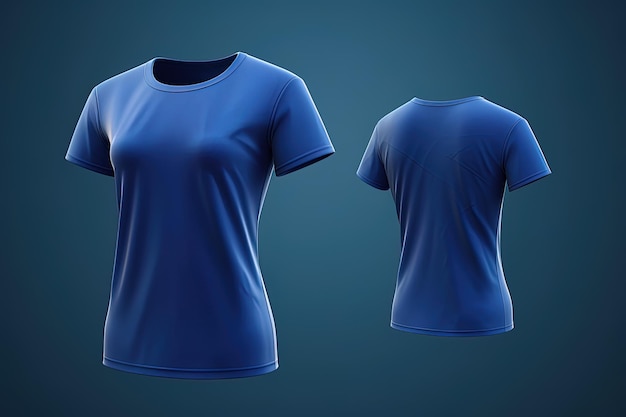 Mockup realistico di tshirt femminile blu impostato dalla vista anteriore e posteriore