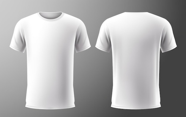 Mockup realistico di tshirt maschile bianco impostato dalla vista anteriore e posteriore su sfondo grigio IA generativa