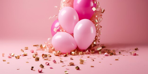 Mockup rosa con palloncini sfondo celebrazione zona foto anniversario bandiera per il compleanno