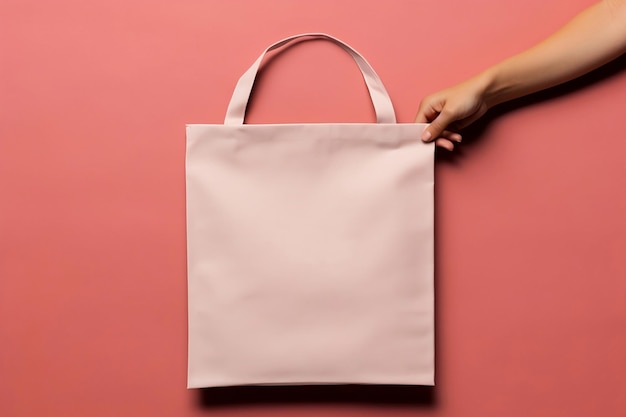 Mockup vuoto di una borsa di stoffa con una mano