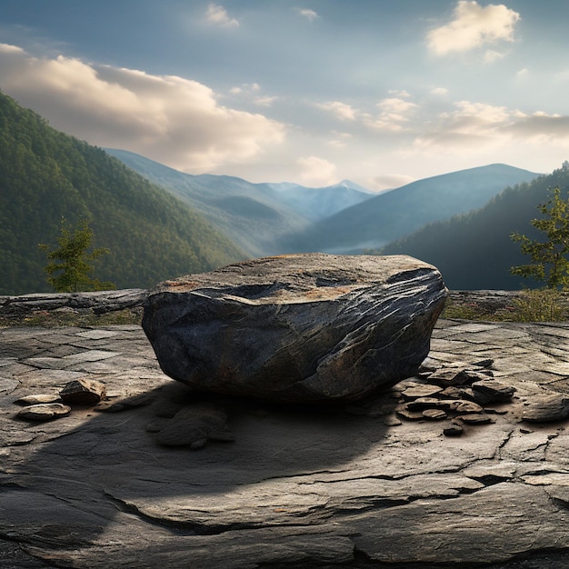 Mockup vuoto di una scena di campo naturale astratta con podio per la visualizzazione di un prodotto