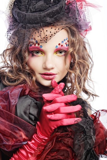 Moda donna in stile bambola, trucco creativo Fantasy