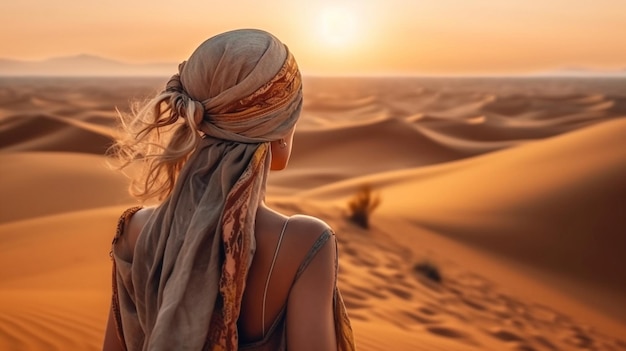 moda donna tribale in turbante e animali selvatici nel deserto