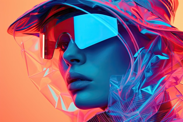 Moda femminile futuristica con toni di colore neon