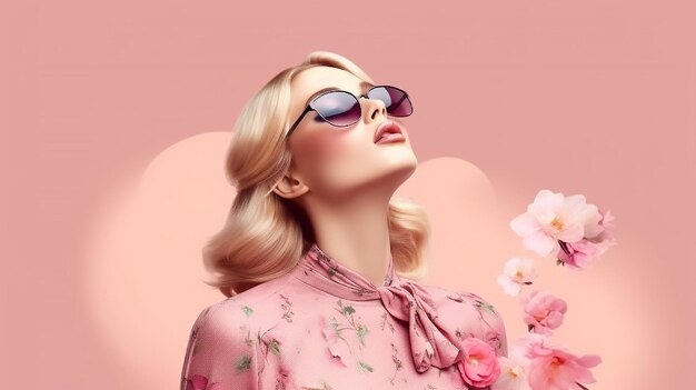 moda ragazza bionda nella moda posa giovane bellezza isolata su sfondo rosa di lusso AI generativa