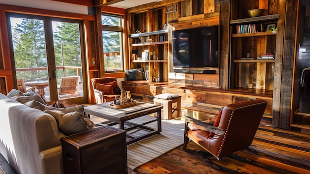 Moda salotto rustico legno materiale decorazione della casa mobili generativo Ai