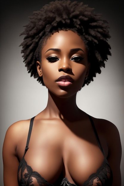 modella di bikini afroamericana in reggiseno nero