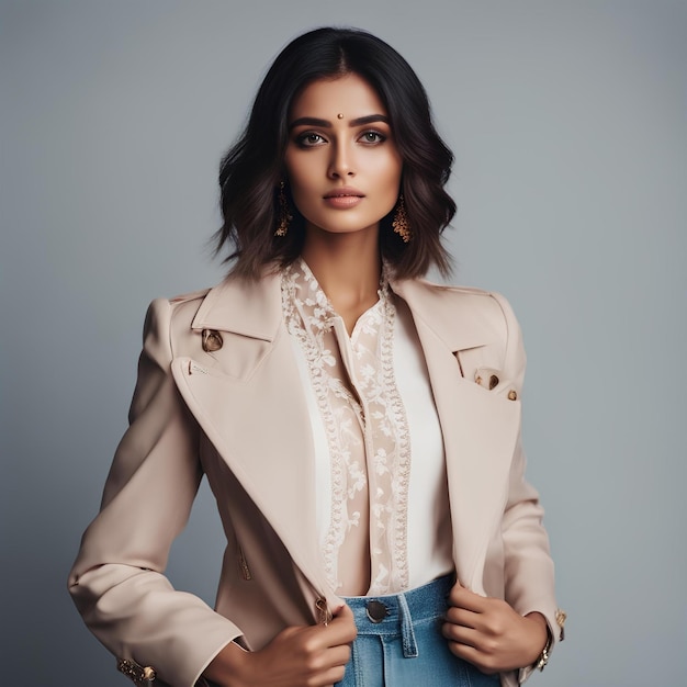Modella di moda indiana con giacca modella di moda