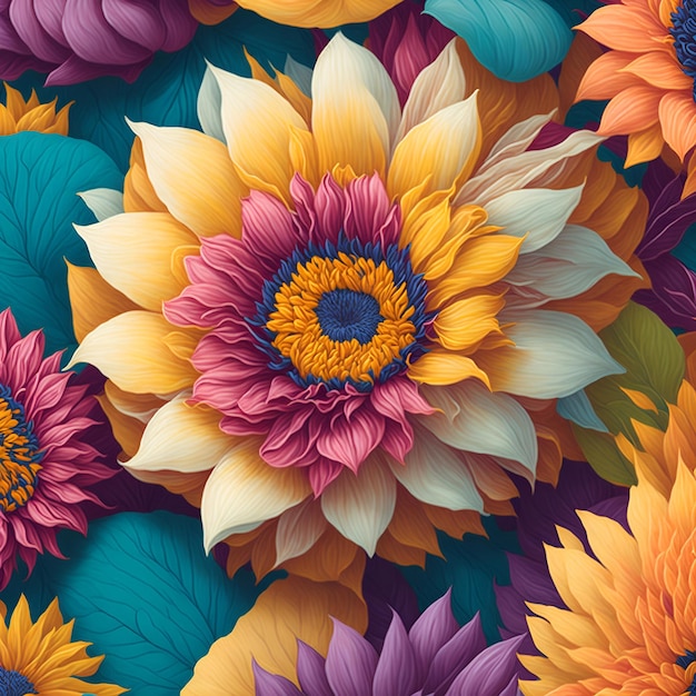 Modelli astratti di fiori nei colori dell'arcobaleno varietà di fiori colorati arte fantasy arte moderna wi