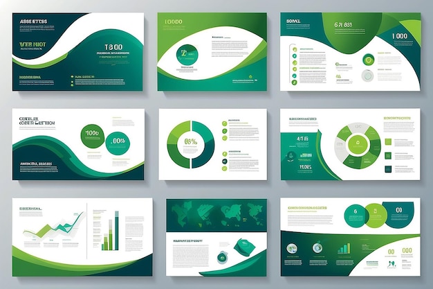 Modelli di diapositive di presentazione di abstract blu e verde Modello di elementi infografici per il opuscolo della relazione annuale web
