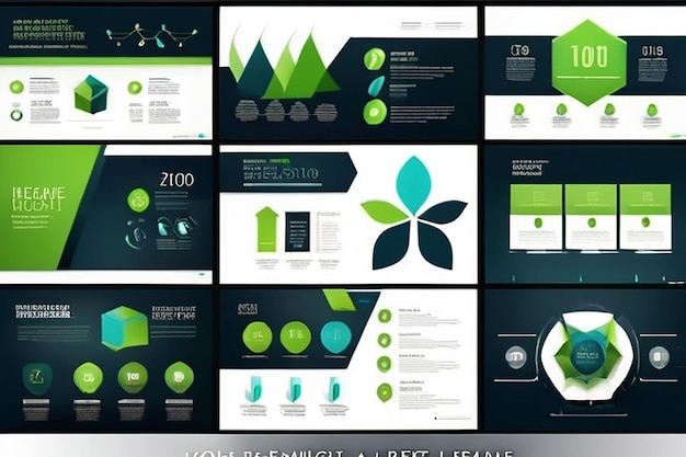 Modelli di diapositive di presentazione di abstract blu e verde Modello di elementi infografici per il opuscolo della relazione annuale web