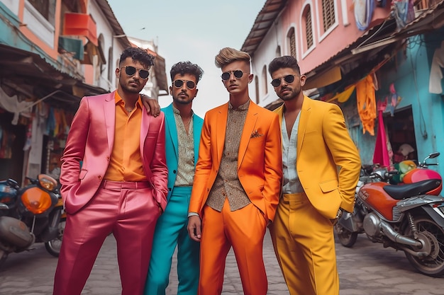 Modelli di moda indiana gen z in posa per strada audace stile di moda moderno