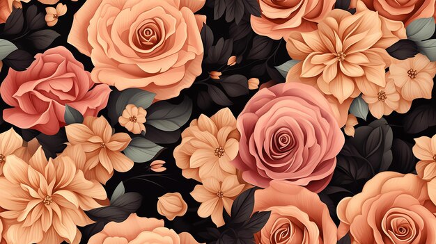 Modelli di rose senza cuciture L'arte dell'arredamento di rose Ornamenti per uno sfondo e una consistenza eleganti