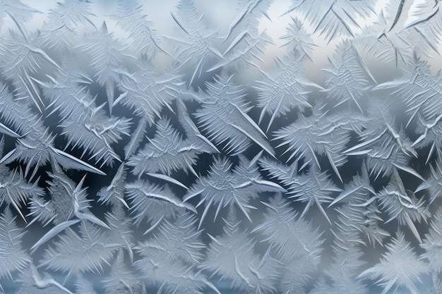 Modelli ghiacciati cristallini sui vetri delle finestre invernali