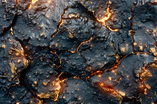 Modelli intricati di crepe di lava fusa che si raffreddano sulla superficie vulcanica Natura opere d'arte astratte