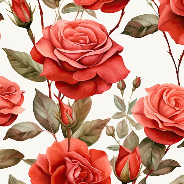 modelli senza cuciture dell'acquerello dei fiori della rosa rossa