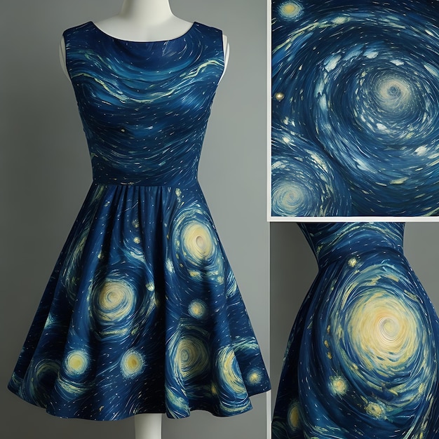 Modelli vorticosi del vestito ispirato alla notte stellata