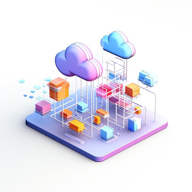 Modello 3D colorato del cloud computing11