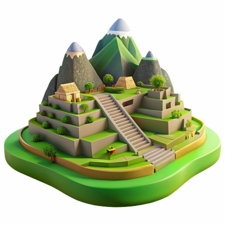 Modello 3D dell'antica architettura delle piramidi inca