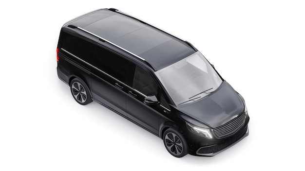 Modello 3d di auto minivan innovativo elettrico nero isolato su sfondo bianco Rendering 3d