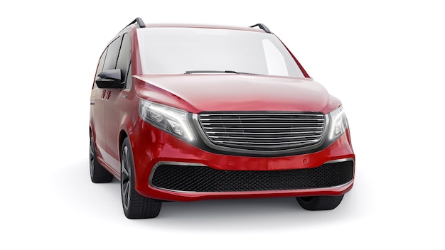 Modello 3d di auto minivan innovativo elettrico rosso isolato su sfondo bianco rendering 3d