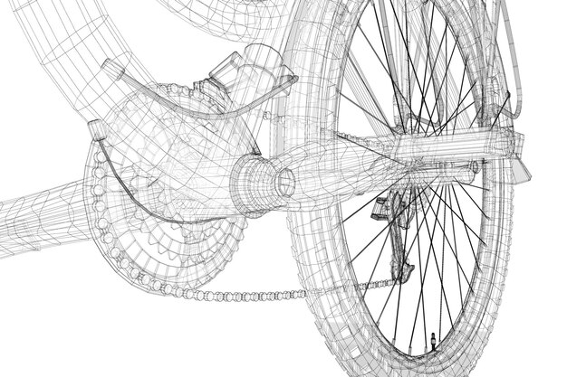 Modello 3D di mountain bike, struttura del corpo, modello di filo
