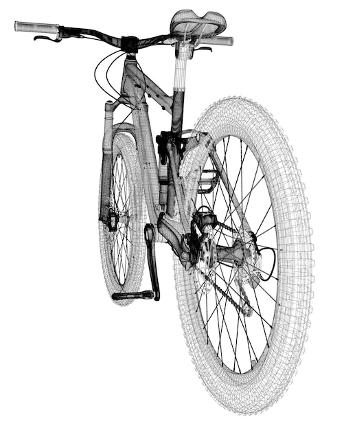 Modello 3D di mountain bike, struttura del corpo, modello di filo