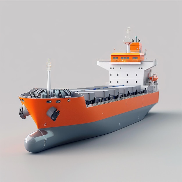 Modello 3D di nave da carico arancione e grigio