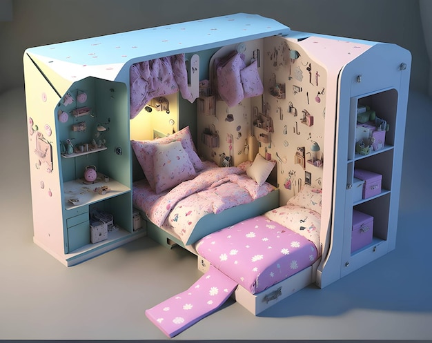 Modello 3D di RoominaBox di una ragazza portatile e stravagante