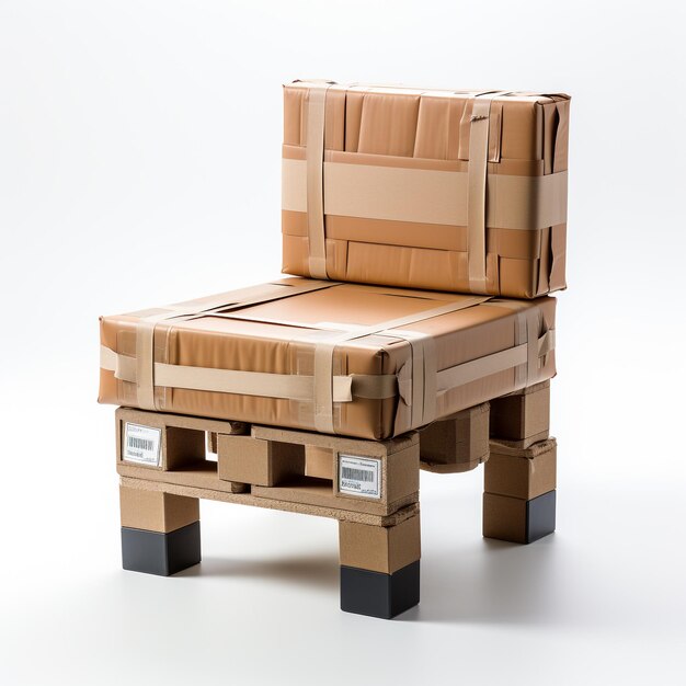 Modello 3D di sedia di cartone su sfondo bianco